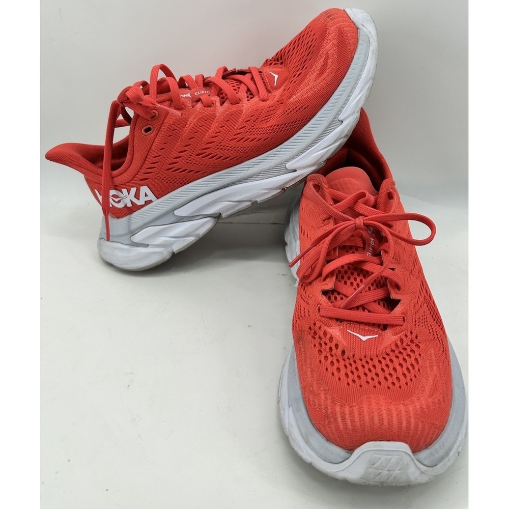 Hoka One One Clifton Edge Running Sneakers Hot Coral White Women's 8.5